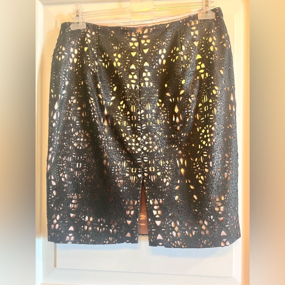 Jovani Black and cream  A-Line leather Cocktail Skirt - Picture 7 of 9
